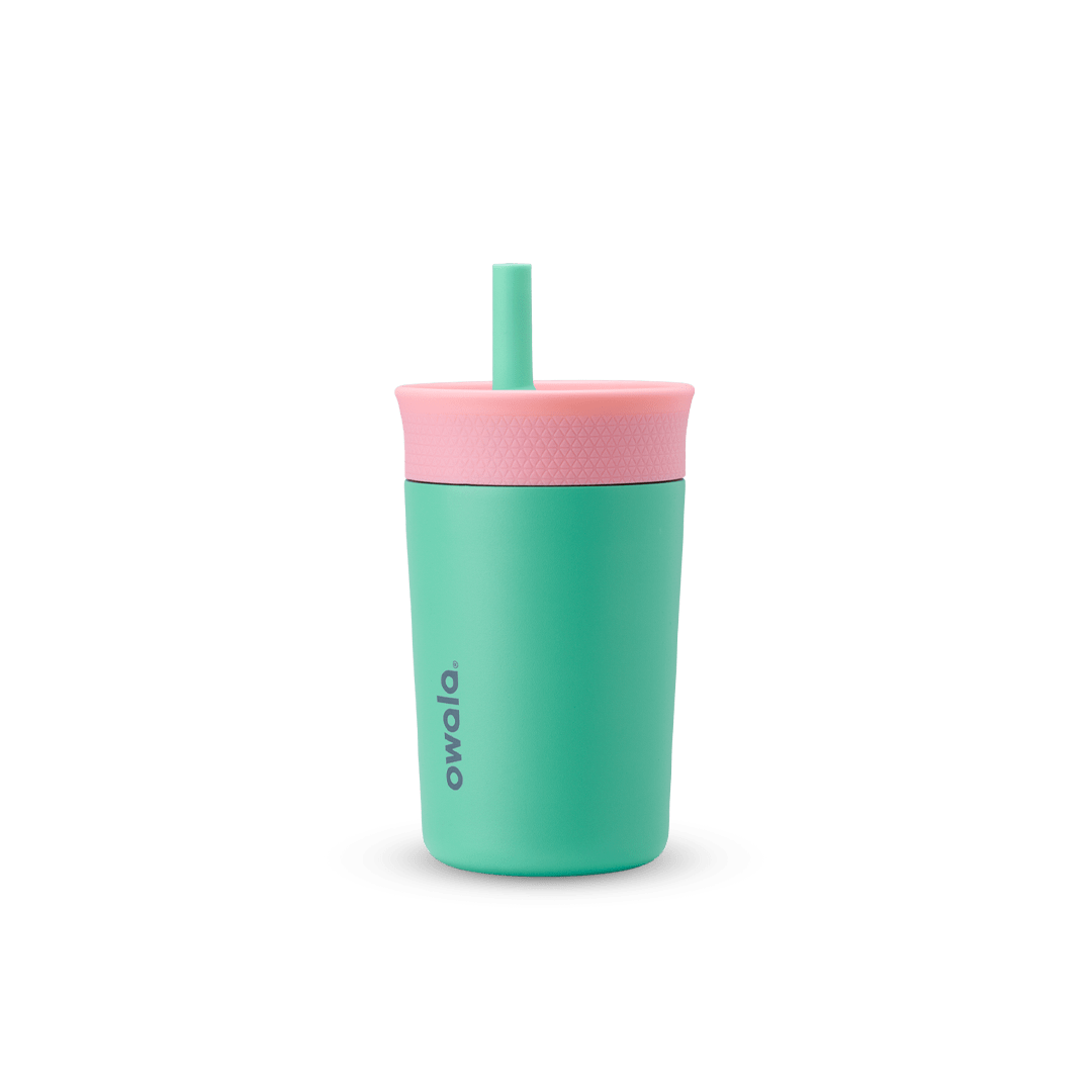 Owala turquoise and pink 12oz stainless steel kids' tumbler